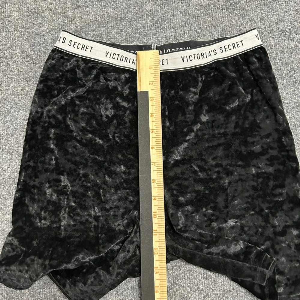 Victoria's Secret Shorts Womens Size M Black Crushed Velvet Logo Biker Lounge